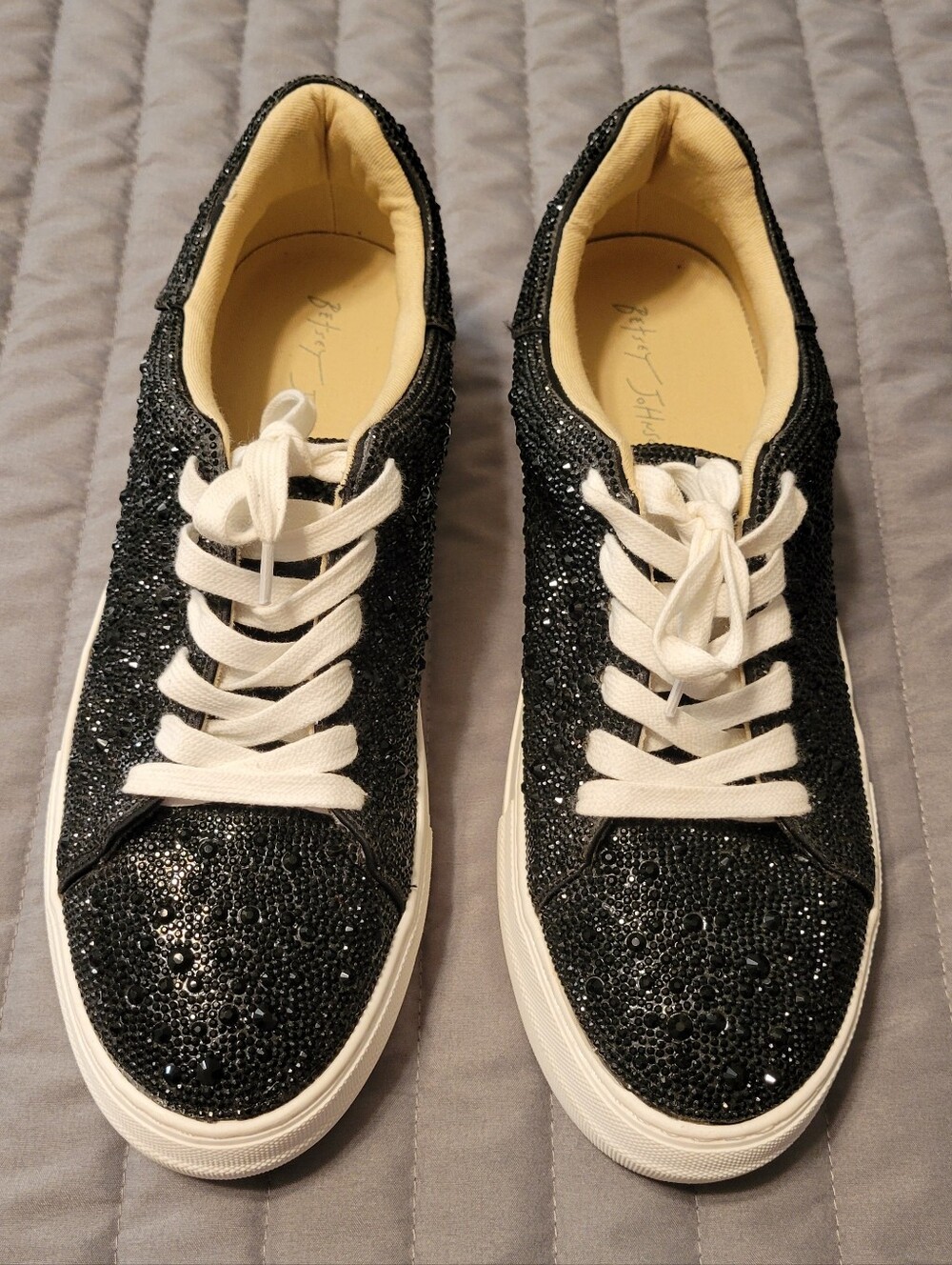 Betsey Johnson Sidny Black Rhinestone Platform Sneakers Size 11